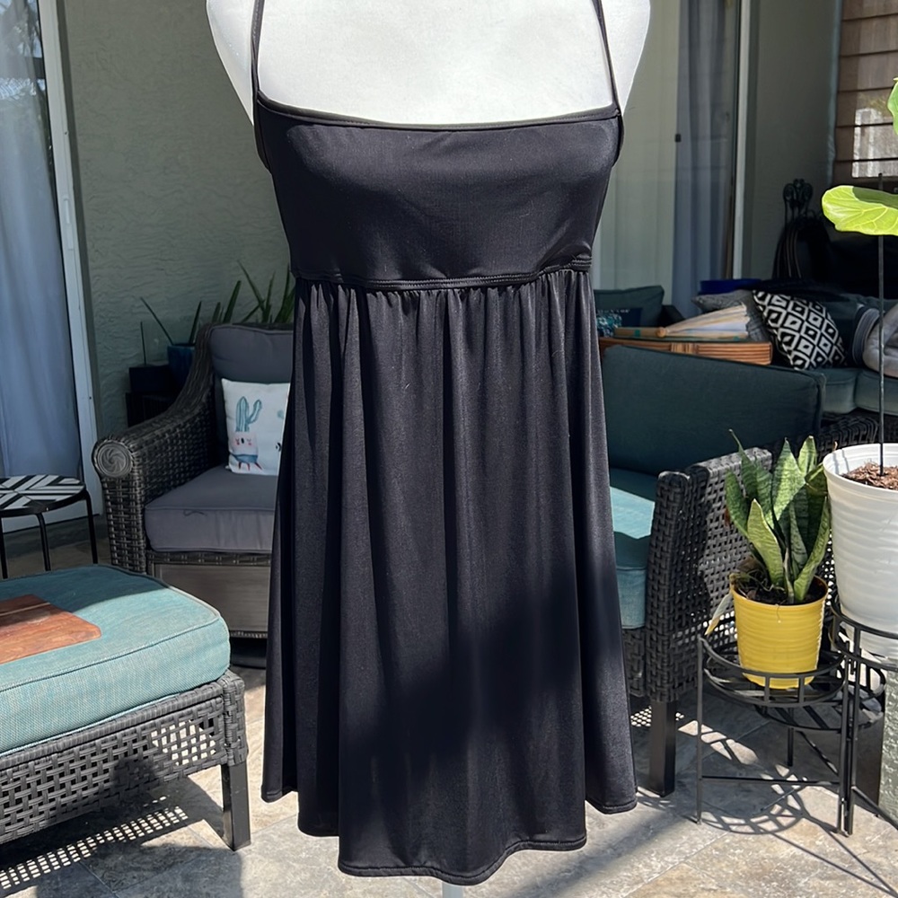 Ujena lbd black mini dress summer coverup medium to large square neck adjustable